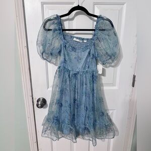 Altar’d state blue flower puff sleeve dress